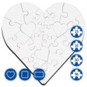 PUZZLE DE MADERA CORAZÓN SUBLIMABLE 17X17CM 23 PIE